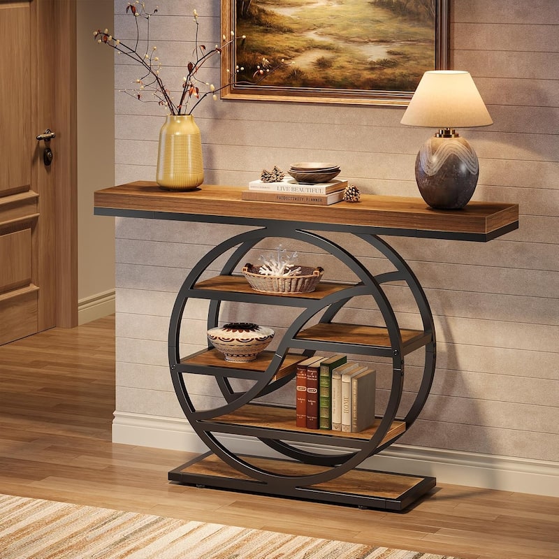 47" Console Table, 6-Tier Industrial Entryway Table - Brown - MDF