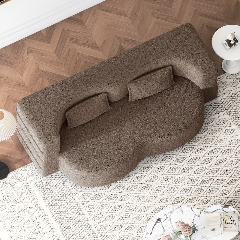 78" Convertible Folding Sofa Bed, Sleeper Sofa with Pillow, Modern Teddy Fabric Floor Loveseat Couch, Foam Mattress Sleeper