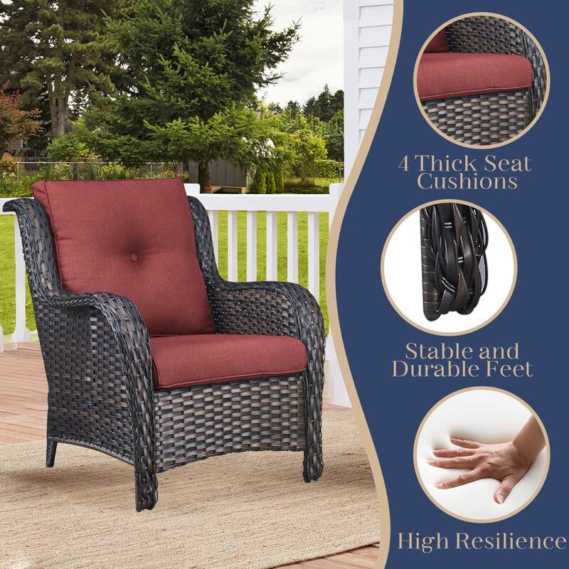 Outdoor Rattan Chair with Coffee Table and Ottoman