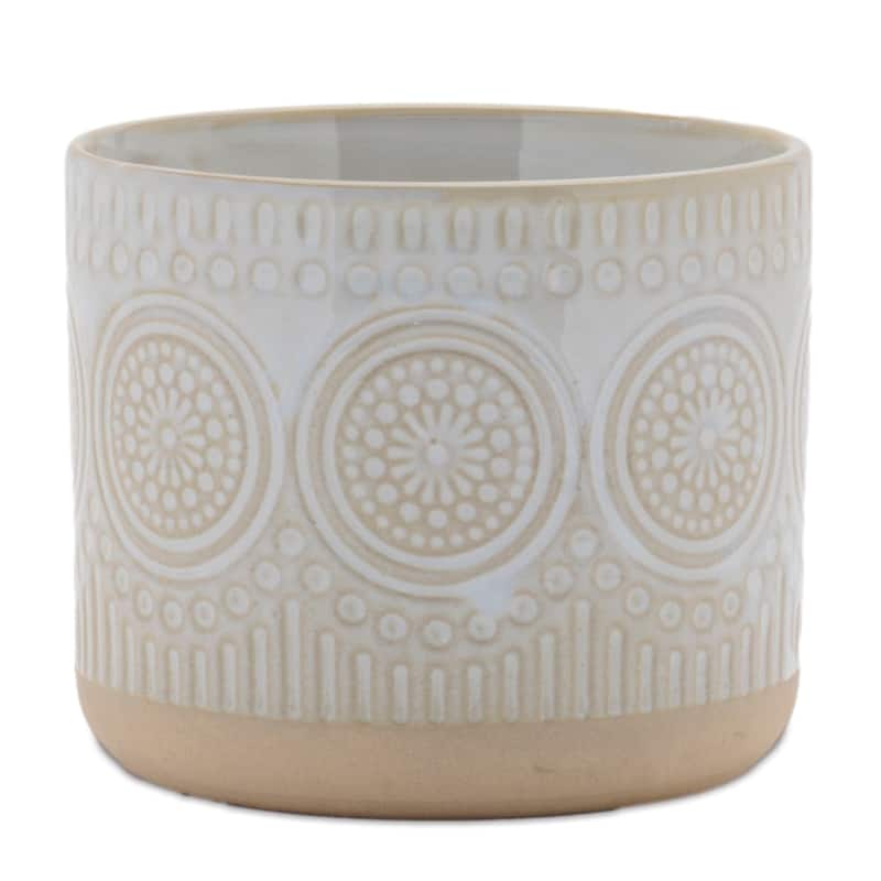 Geometric Porcelain Planters - 4.75" - Beige and White - Set of 3