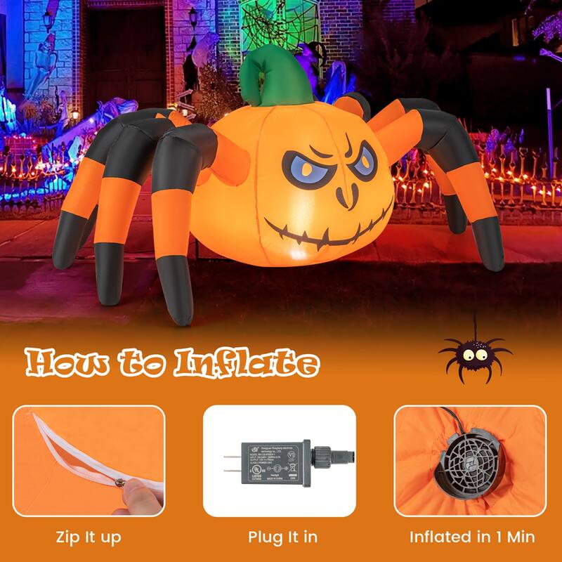 Costway 5 FT Long Halloween Inflatable Pumpkin Spider Blow-up - See Details