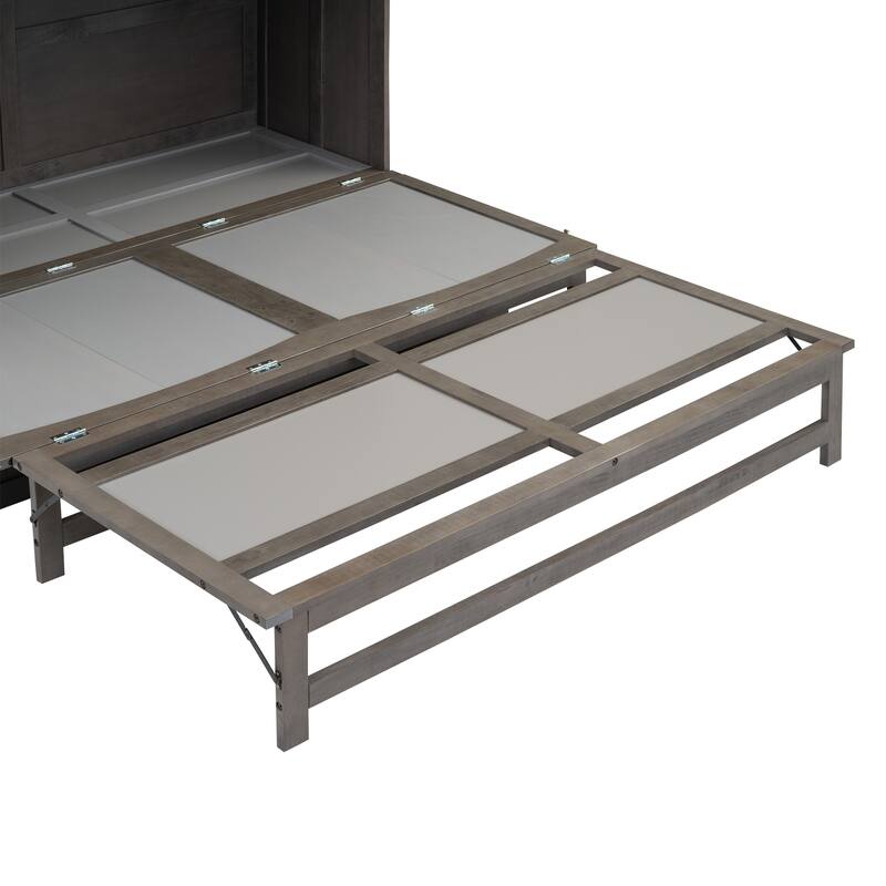 Queen Solid Pine Murphy Bed with Charging Station and Storage Drawer