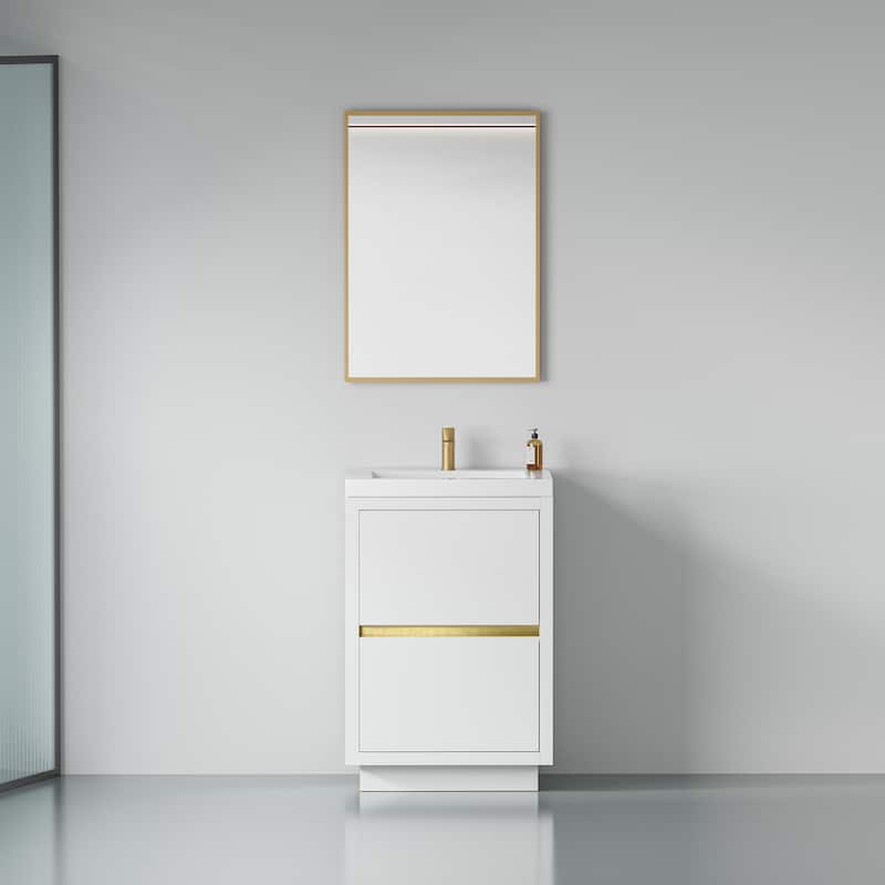 GDFStudio 24" Freestanding Bathroom Vanity with Sink - Glossy White