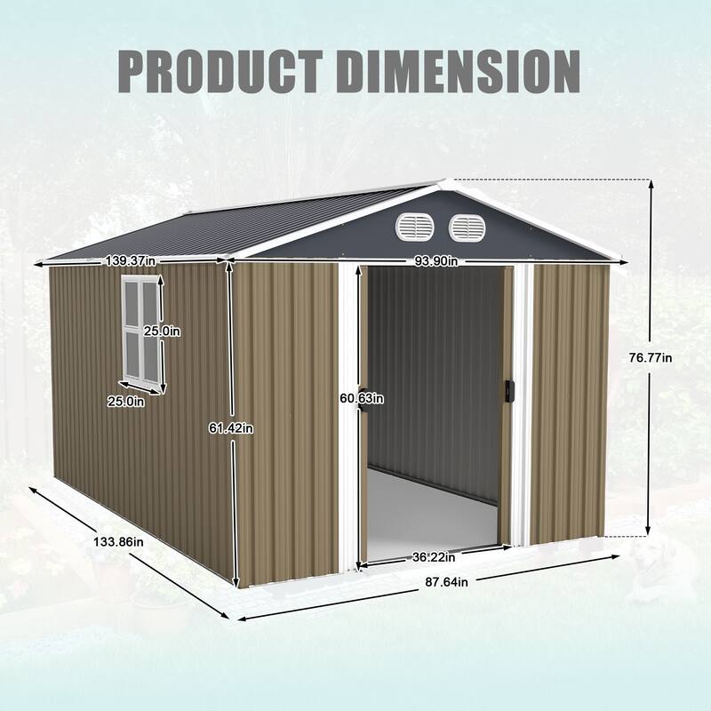 8x12 FT Outdoor Metal Storage Shed, Large Storage Sheds with Sturdy Frame Structure, Metal Garden Tool Shed with Lockable Door