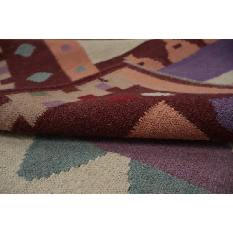 Hand Woven Oriental 100% Wool Carpet Southwestern Tribal Multi-Colored Kilim Runner Rug - 9' 10'' X 3' 2''