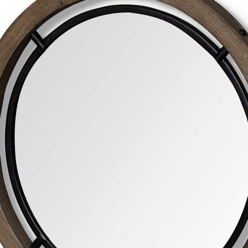 HomeRoots 19" Brown Round Wood Framed Accent Mirror