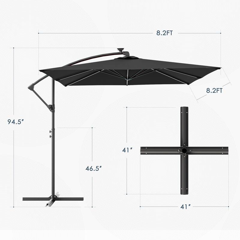 Outdoor 8.2x8.2FT LED lighted Patio Offset umbrella for Garden