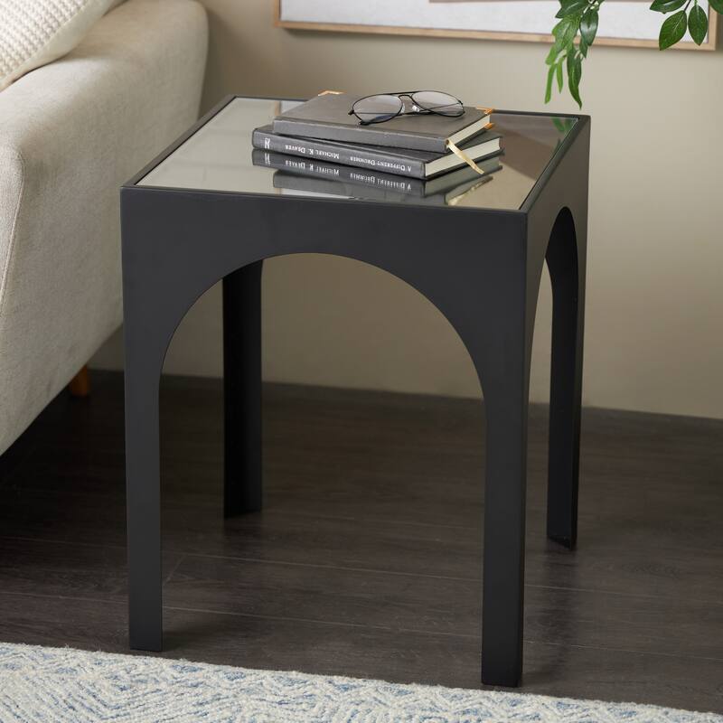 Metal Geometric Accent Table with Glass Top - Black - Roche River Decor
