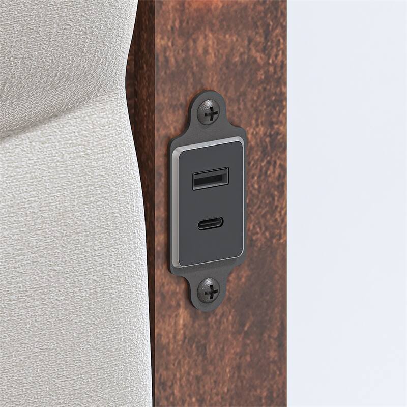 King Size LED Platform Bed w/ Upholstered Headboard, Charging Station