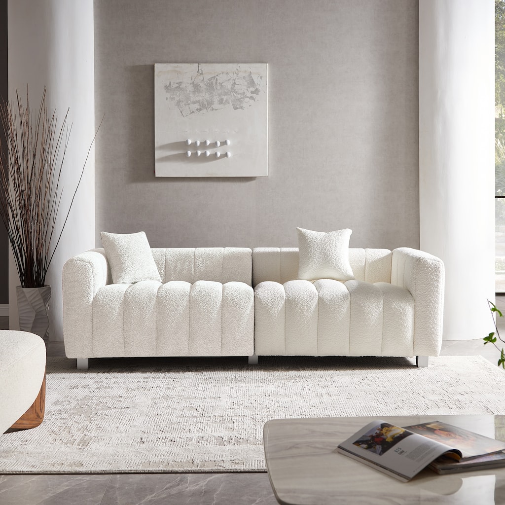 Modern Velvet 3-Seater Modular Sofa with Metal Base Legs and 2 Pillows for Living Room Bedroom