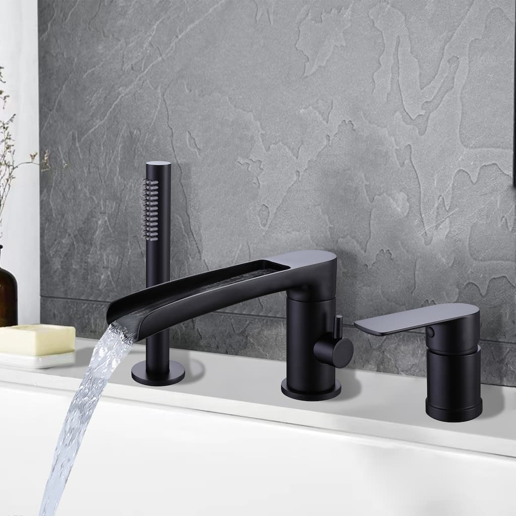 Deck Mounted Clawfoot Swivel Bathtub Faucet with Handheld Shower and 1-Handle