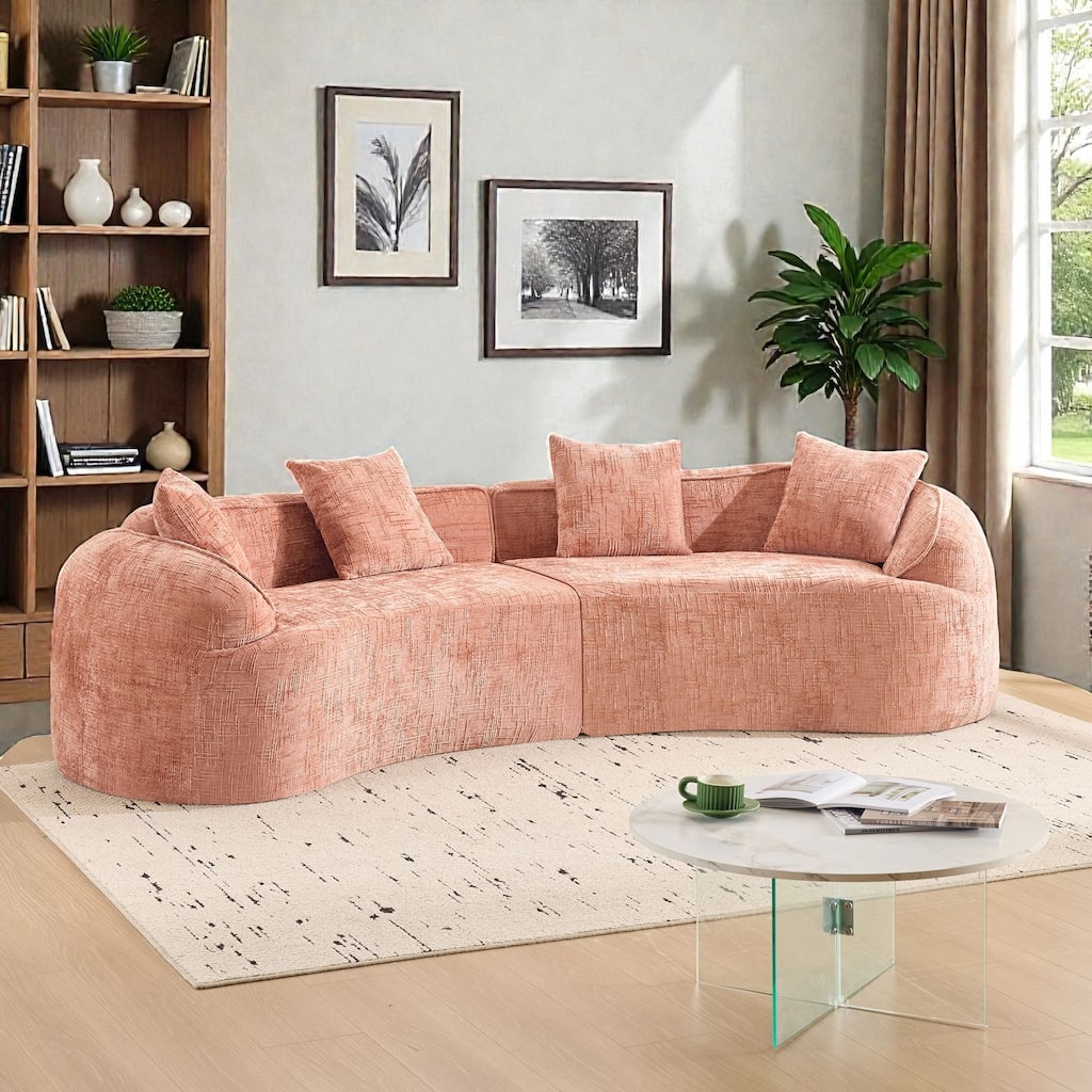 Curved Compressed Sofa Nordic Style, Chenille Upholstered 4 Seat Couch with Medium Soft Comfort for Living Room