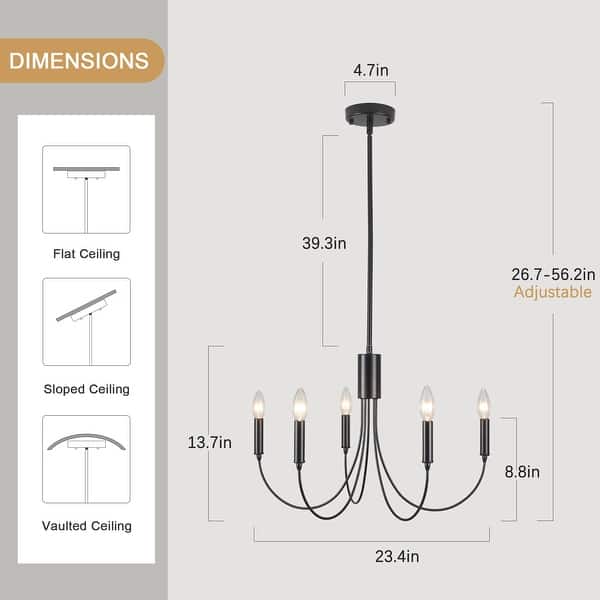 dimension image slide 1 of 3, 5-Light Rustic Candlestick Hanging Linear Chandelier Lighting Fixture for Kitchen Island