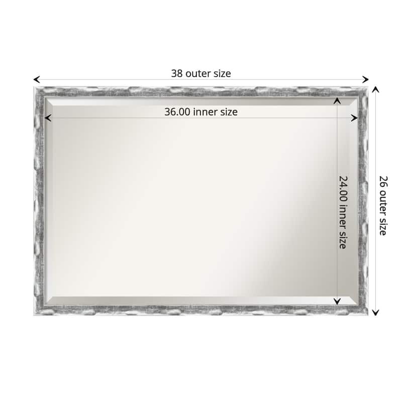 Beveled Bathroom Wall Mirror - Scratched Wave Chrome Frame - Scratched Wave Chrome - Outer Size: 38 x 26 in