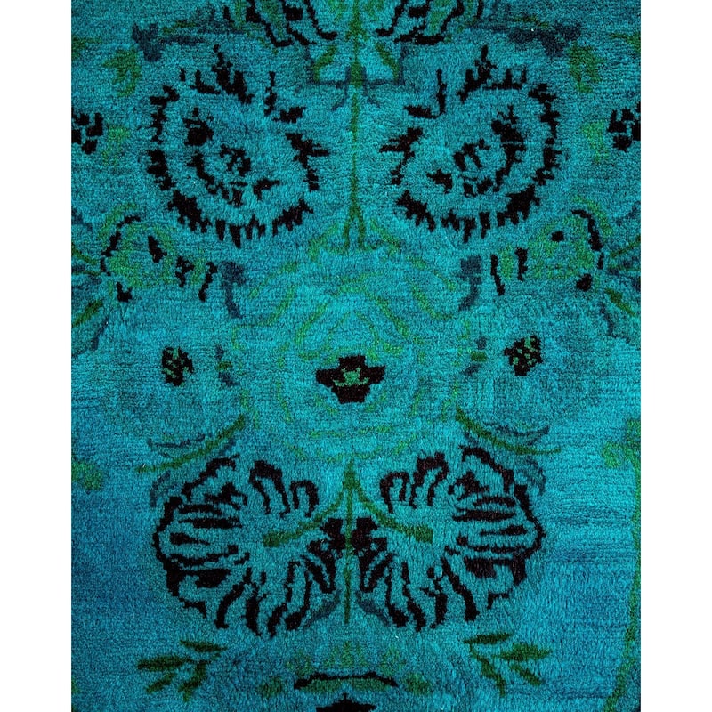 Overton Hand Knotted Wool Vintage Inspired Modern Contemporary Overdyed Blue Area Rug - 8' 1" x 10' 3"
