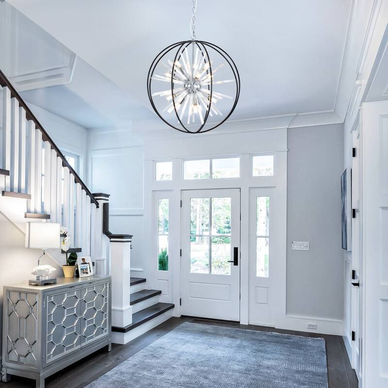 Modern Chandelier 27" 10-light Black and Silver Orb