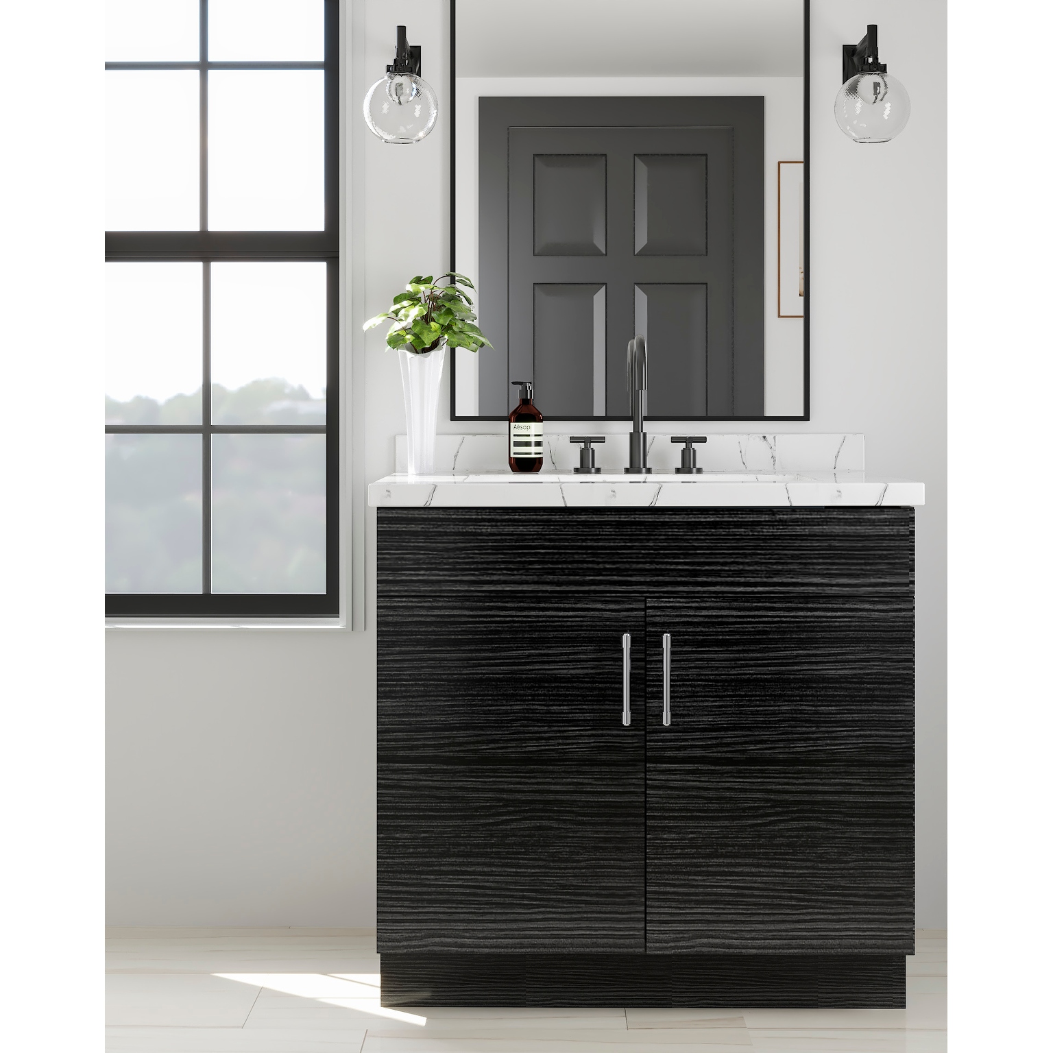 Black wood bathroom outlet vanity