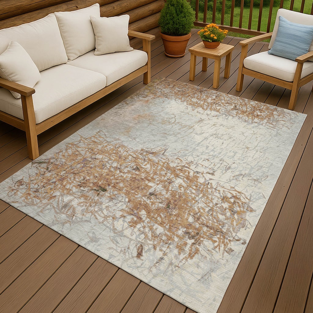 Machine Washable Indoor/ Outdoor Abstract Scribble Chantille Rug