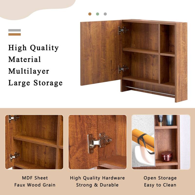 Wall-Mounted Bathroom Mirror Cabinet with Shelves, Towel Rack, and Storage Compartments，Over the Toilet Medicine Cabinet