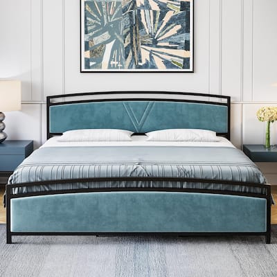 Platform Bed Frame - Velvet Foam Headboard