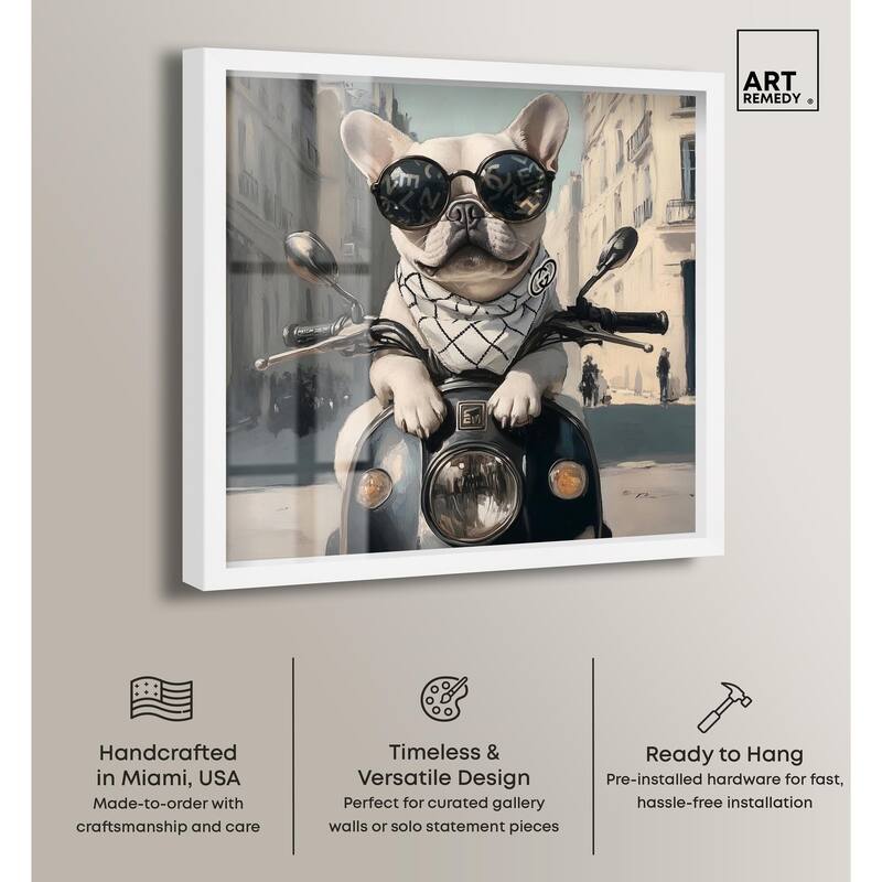 Frenchie on a Scooter Drive Shadowbox by Art Remedy