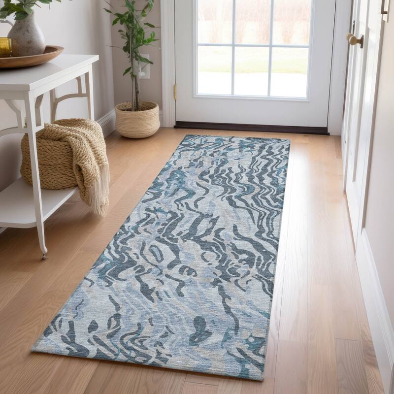 Machine Washable Indoor/ Outdoor Abstract Flow Chantille Rug - Sky - 2'3" x 7'6"