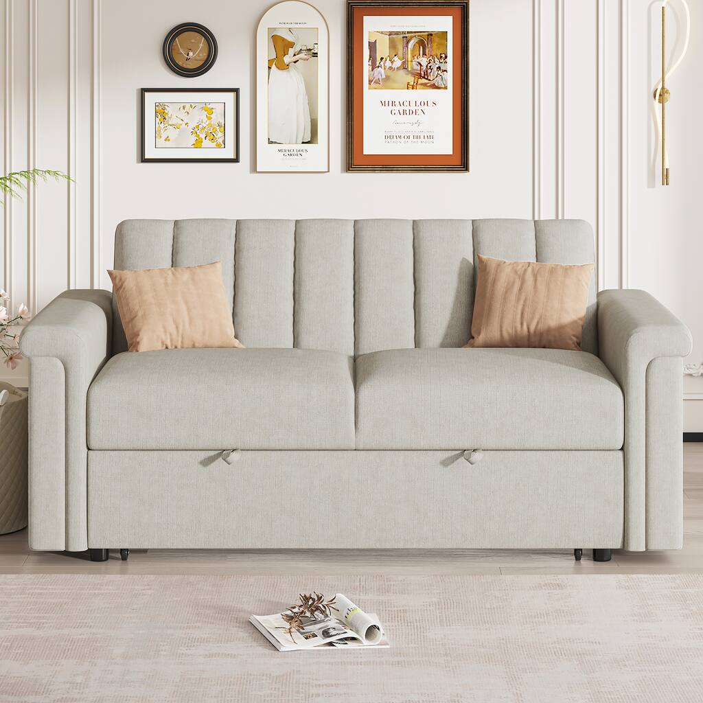 Polyester Sofa Bed with Adjustable Backrest and Twin Sleeper Conversion for Living Room and Guest Rooms