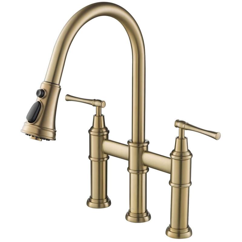 Kraus Allyn 1.8 GPM Bridge Pull Down Kitchen Faucet - Brushed Gold