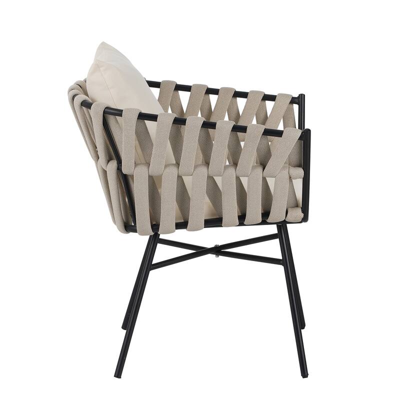 Roomfitters Flexible Outdoor Dining Set with Six Chairs Made of Polyester Woven Tape and Expanding Table, Gray+Natural