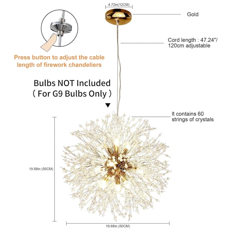 9-Light Modern Glam Crystal Firework Sputnik Ceiling Light Dandelion Starburst Chandelier