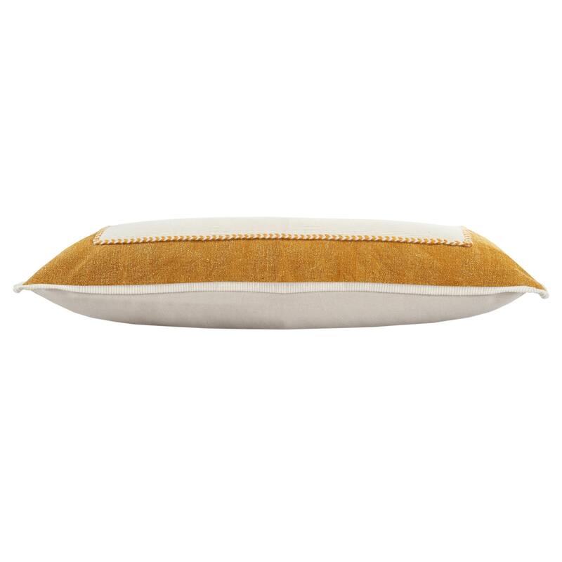 HomeRoots 14" X 36" Golden Yellow And Cream 100% Cotton Zippered Pillow