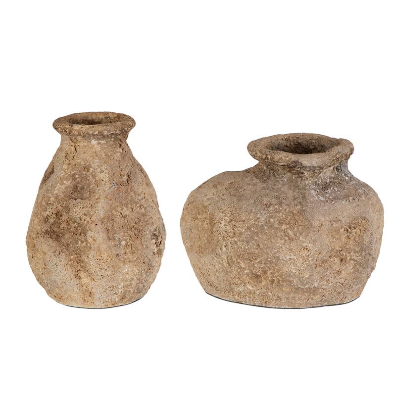Vintage-Style Textured Terracotta Vases - 12" - Brown - Set of 2