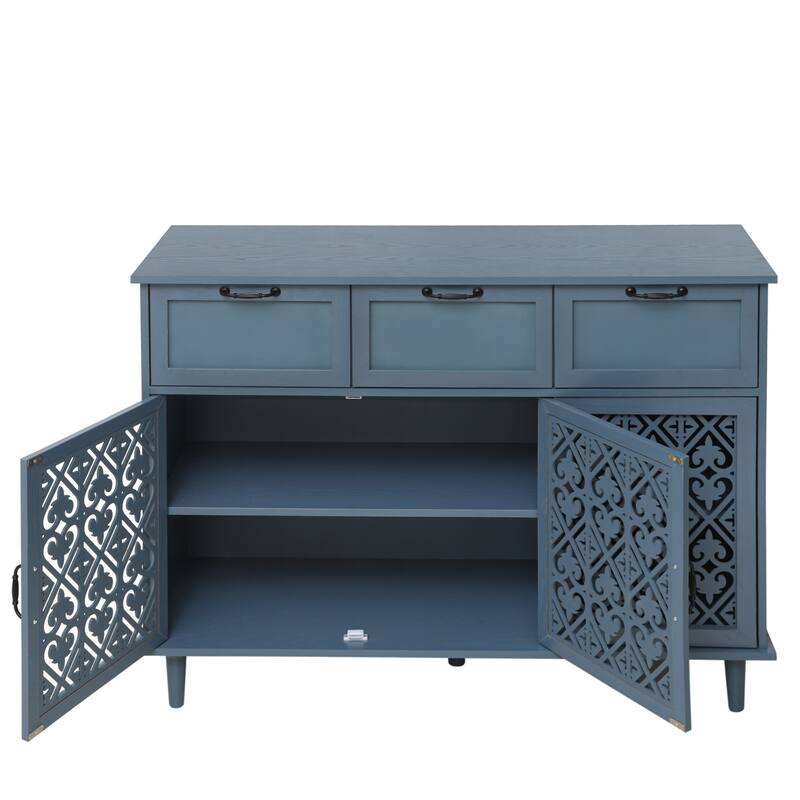 Retro Style 47.24" Horizontal Dresser with 3 Drawer and 3 Door, Carved Panel for Bedroom, Living Room