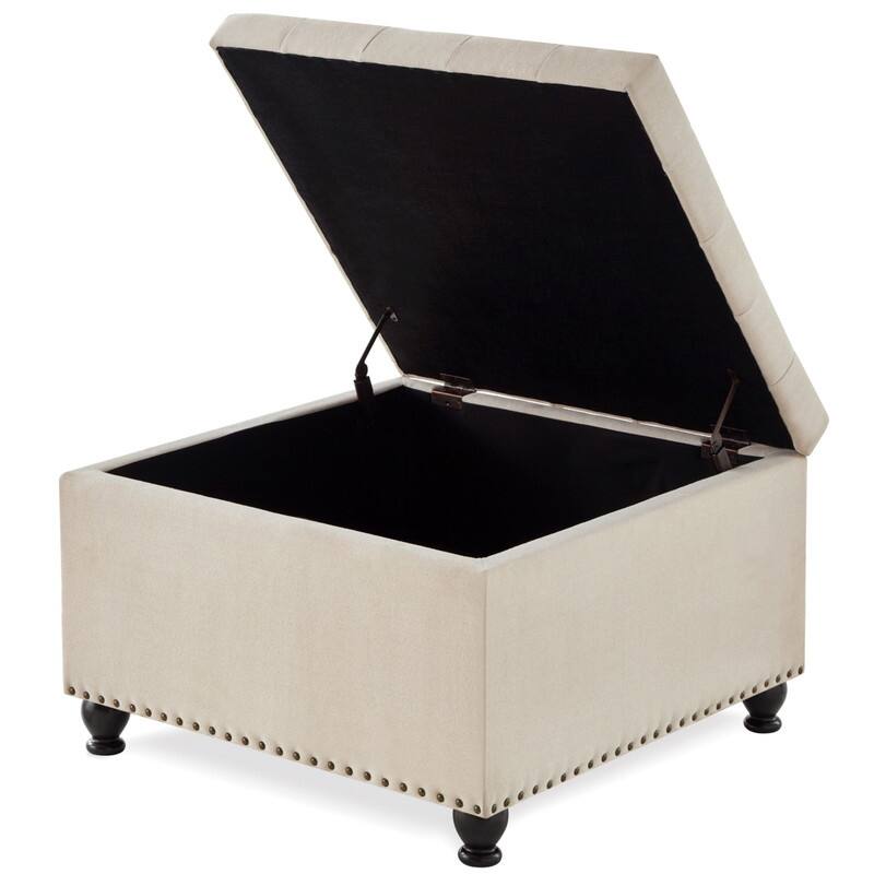 Large Square Storage Ottoman with Wooden Legs