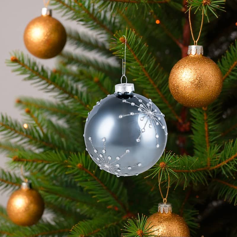 Shiny Silver Mirrored Glitter Snowflakes Christmas Ball Ornament 4"