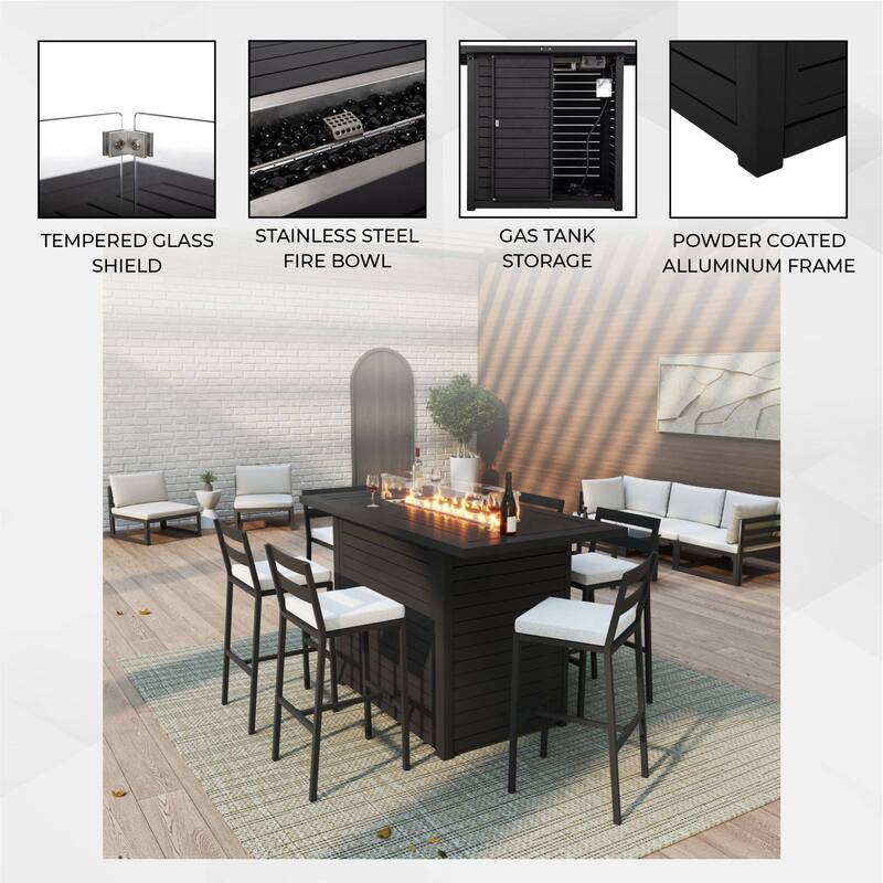 Rectangular Aluminum Fire Pit Bar Table with Lid Chelsea Series