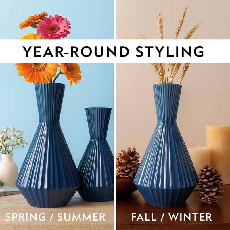 Aria Home Set of 2 Santa Fe Ceramic Water Jug Vases Marine Blue