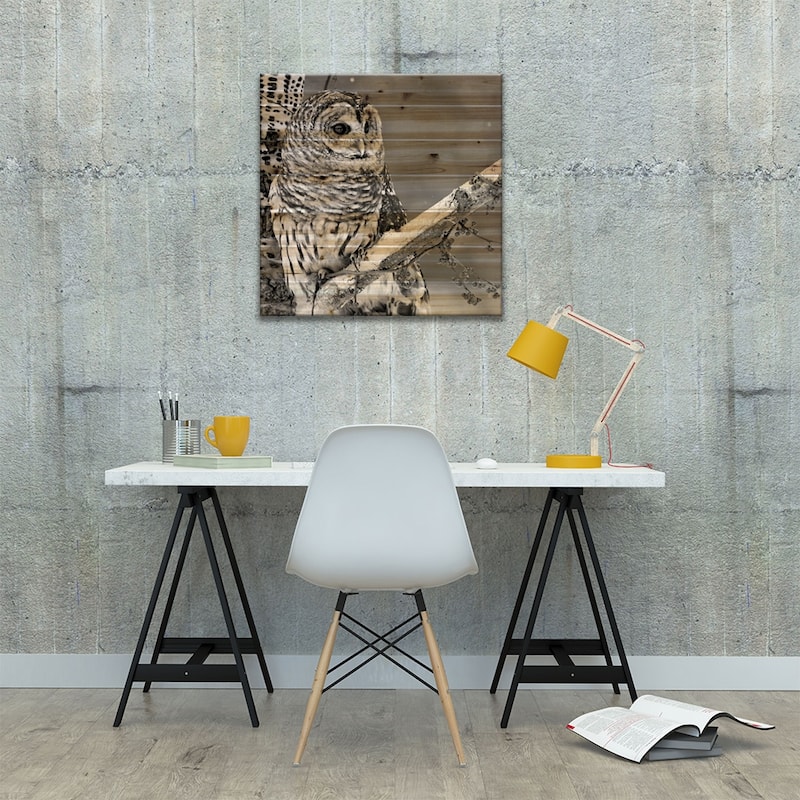 White Owl Print On Wood by PhotoINC Studio - Multi-Color