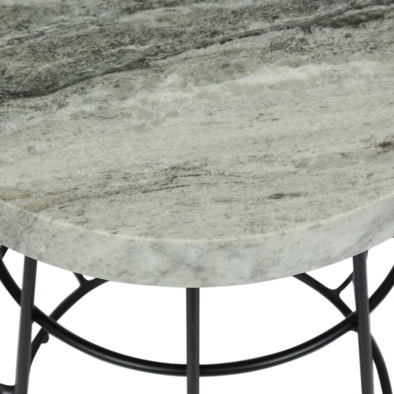 Roomfitters Round Marble Top End Table, Modern Side Table with Black Wire Base, Small Sofa Table for Living Room, Gray Marble