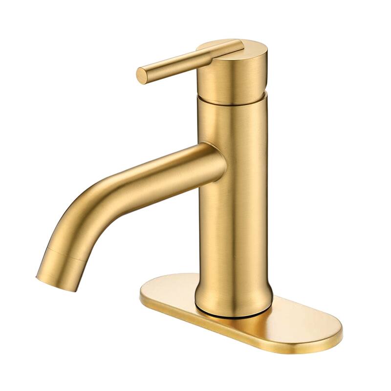 BATHLET Modern Single Handle Bathroom Faucet with Deck Plate - Brushed Gold