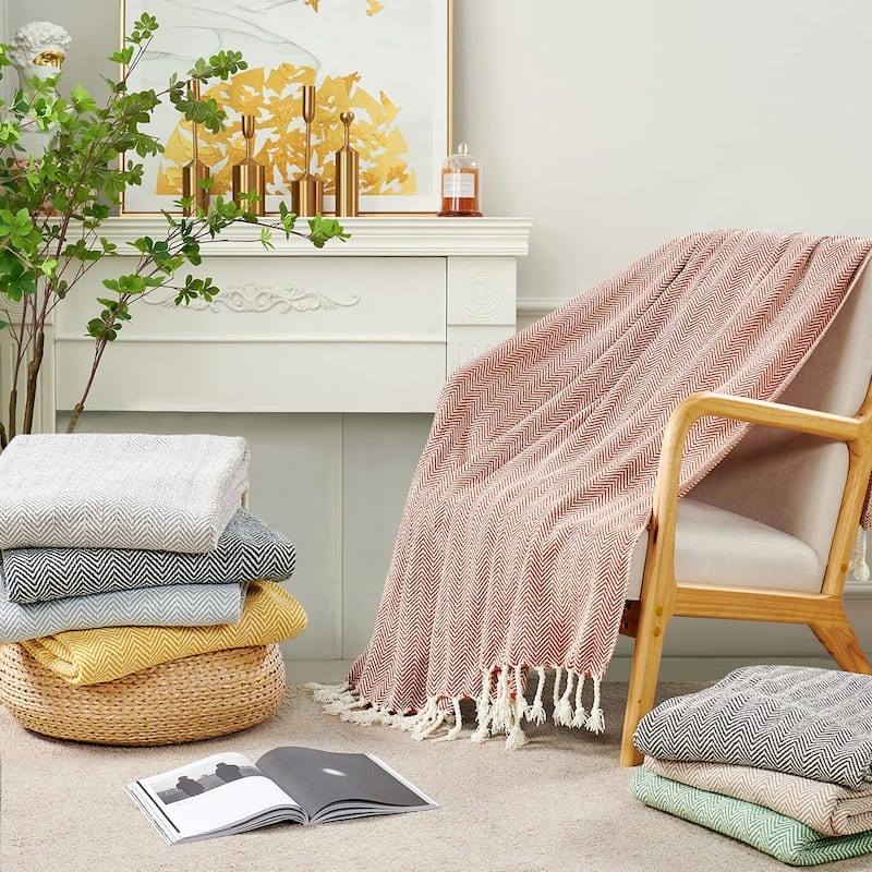 Extra Cozy Chevron Knit Throw Super Soft Knitted Blanket for Couch