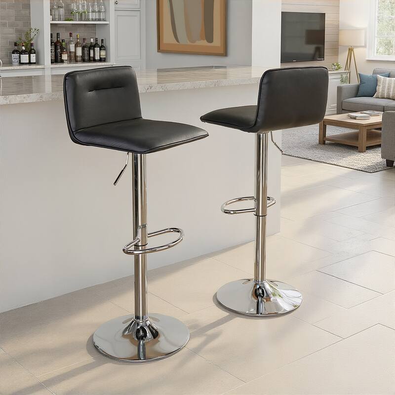 Casper Adjustable Barstool - Set of 2 - Black Faux Leather