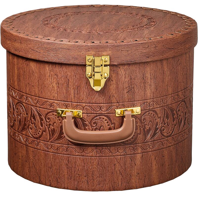 Creative Scents Cowboy Round Hat Box Storage With Gold Locking Lid