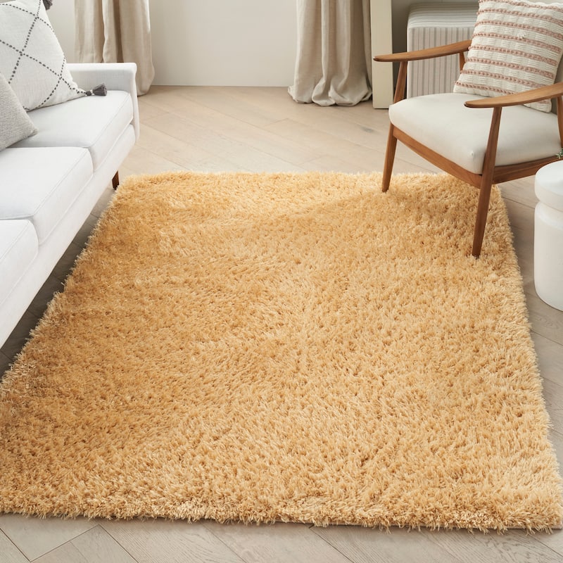 Nourison Lush Shag Contemporary Solid Shag Area Rug - 5'3" x 7'3" - Gold