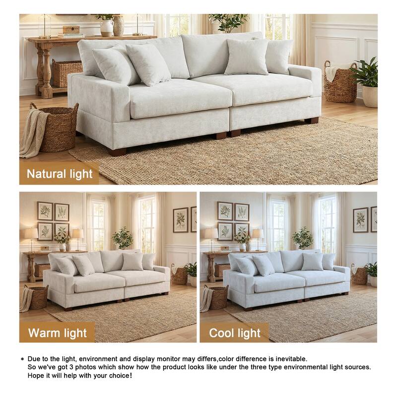 2 Set Chenille Upholstered Modular Sectional Sofa Chaise with Pillows
