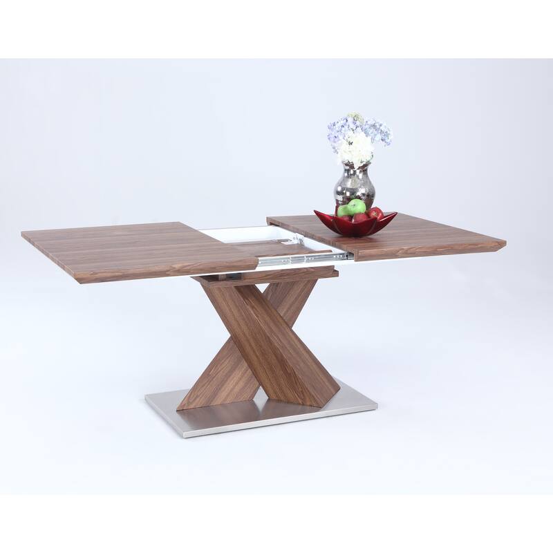 Somette Bethal Chrome-finished Metal and Wood Dining Table - Brown/Chrome - 36"x 56"