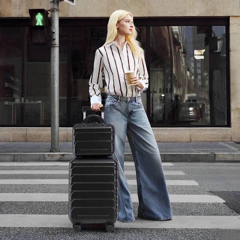 14In 20In 2 pcs in ABS Spinner Wheel Luggage, with Combination Lock,14" Cosmetic Case