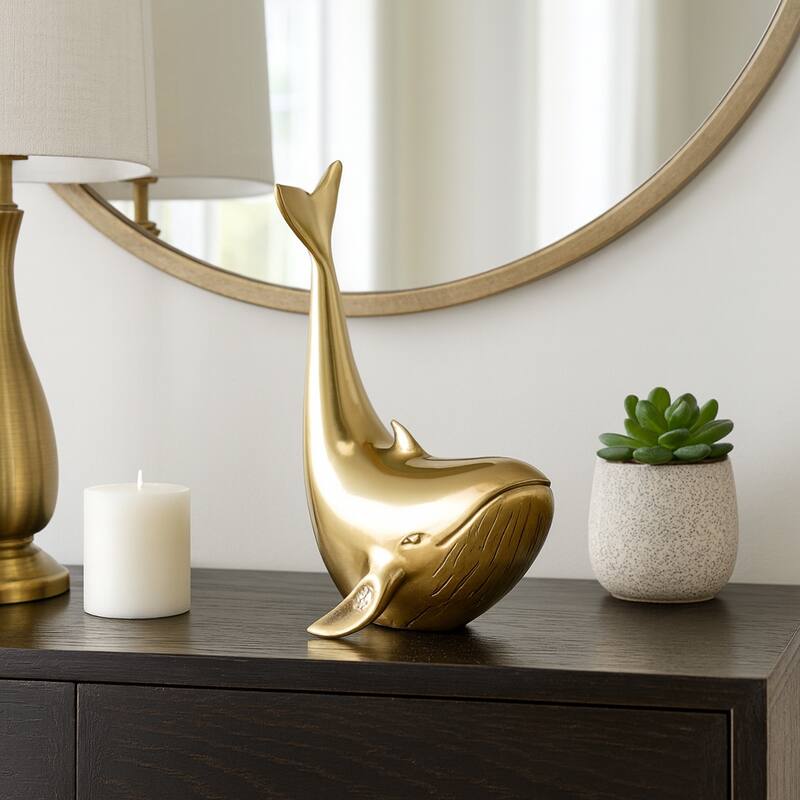 Metal Sculpture Whale Ocean-Inspired Decorative Figurine - 11" Gold - 8" x 7" x 11" - Gold - 8" x 7" x 11"