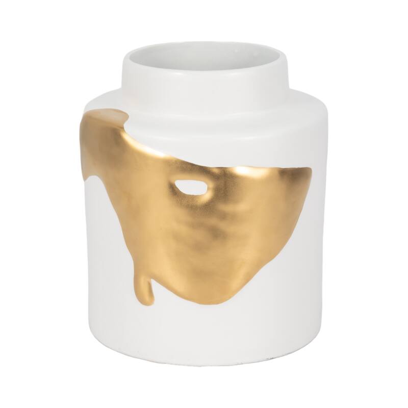 Sagebrook Home Procida White Porcelain Vase with Gold Abstract, Pretty Piece of Decor