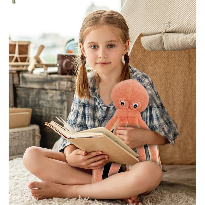 DolliBu Orange Octopus Super Soft Stuffed Animal for Kids and Adults - 15 inches